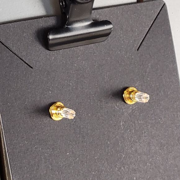 Gold Tone Textured Link Drop Earrings 3 Segment Dangle Pierced 1.77" Vintage - Picture 5 of 7